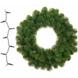 👉 Groene groen kunststof active clusief kerstkrans/dennenkrans/deurkrans 45 cm inclusief gekleurde verlichting