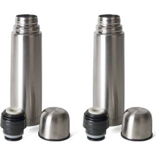 👉 Thermosfles zilver RVS Set van 2x stuks / isoleerfles voor onderweg 350 ml