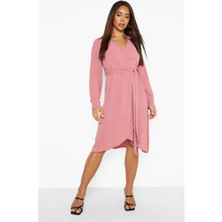 👉 Midi Wikkel Jurk Met Ceintuur En Lange Mouwen, Rose