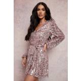 👉 Skater Jurk Met Pailletten, Laag Decolleté En Shirtmouwen, Rose