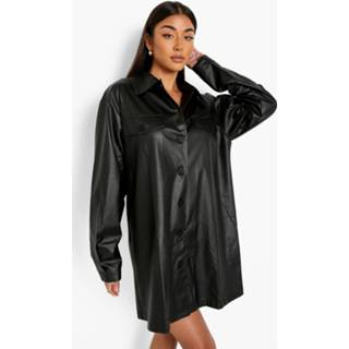 👉 Oversized Pu Blousee Jurk Met Zak Detail, Black