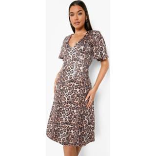 👉 Luipaardprint Midi Jurk Met Wijde Mouwen En Pailetten, Brown