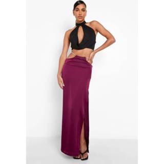 👉 Diamante Strap Waist Cut Out Satin Maxi Skirt, Purple