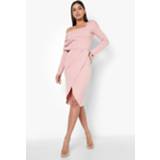 👉 Geplooide Overlay Midi Jurk Met Eén Blote Schouder, Blush