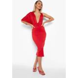 👉 Scuba Bodycon Midi Jurk Met Laag Decolleté En Vleermuismouwen, Red