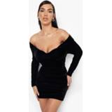 👉 Fluwelen Mini Jurk Met Laag Uitgesneden Schouders En Cup Detail, Black