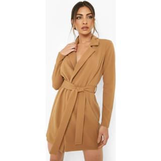 Wikkel Blazer Jurk Met Ceintuur, Camel