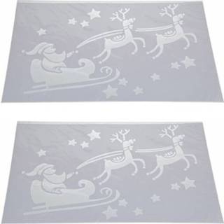 👉 Sjabloon wit kunststof active 2x Kerst raamdecoratie sjablonen Kerstman in slee 54 cm