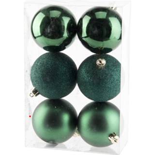 👉 Kerstbal groen kunststof active 6x stuks kerstballen 8 cm donkergroen mat/glans/glitter