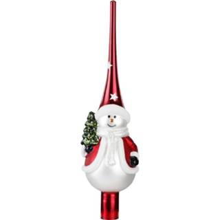 👉 Kerstboom rood glas active Luxe glazen piek/kerstboom topper sneeuwpop 28 cm