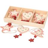 👉 Ornament witte wit houten hout active Kersthangers set van 6x ornamenten 10 cm