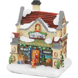 👉 Kerstdorp multi polyresin active kersthuisjes speelgoedwinkel met verlichting 9 x 11 12,5 cm