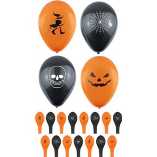 👉 Halloween ballon multi kunststof active Oranje|Zwart Set van 12x stuks ballonnen met print 23 cm