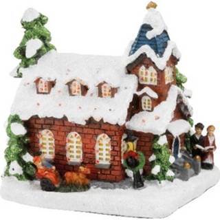 👉 Kerstdorp multi polyresin active kerkje kersthuisjes met verlichting 9 x 11 12,5 cm