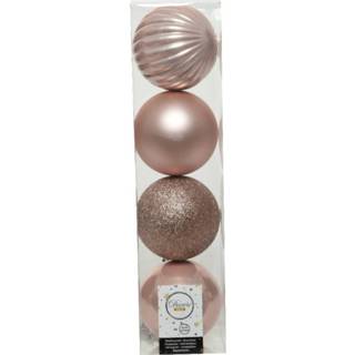 👉 Kerstbal roze kunststof active 4x stuks kerstballen lichtroze (blush pink) 10 cm