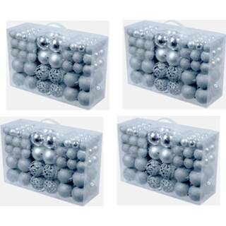 👉 Kerstbal zilver zilveren kunststof active 4x pakket met 100x kerstballen 3, 4 en 6 cm