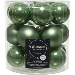 👉 Kerstbal groen salie glans glas active 18x stuks kleine glazen kerstballen (sage) 4 cm mat/glans