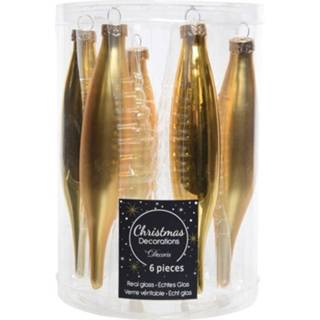 👉 Kerstbal goud glas active 6x stuks glazen kersthangers ijspegels kerstballen 15 cm