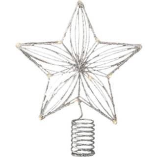 👉 Kerstboomster wit kunststof active verlichting Kerstboom ster piek/topper met LED warm 25 cm 12 lampjes