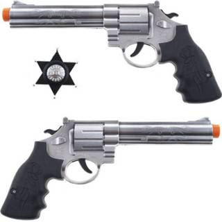 👉 Revolver zilver kunststof kinderen 2x stuks verkleed speelgoed revolver/pistool met Sheriff ster