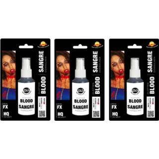 👉 Schmink rood kunststof volwassenen Set van 3x stuks spray gestold horror nepbloed 60 ml