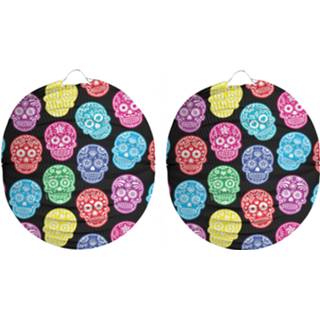 👉 Lampion multi papier Pakket van 8x stuks ronde 22 cm Day of the Dead sugarskull