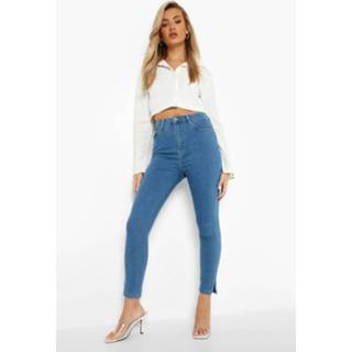 Basic Stretch Skinny Jeans Met Split, Mid Blue