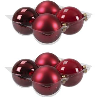 👉 Kerstbal rood glans glas 8x stuks glazen kerstballen rood/donkerrood 10 cm mat/glans