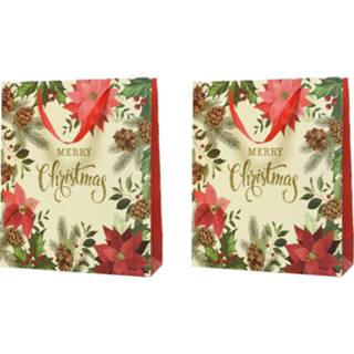 👉 Cadeautas multi papier 2x stuks grote kerst cadeautas/tas voor kerstcadeautjes Merry Christmas 72 cm