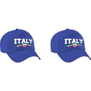 Baseball cap blauw polyester kinderen 2x stuks italie / Italy landen pet