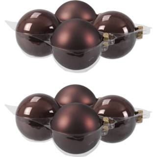 👉 Kerstbal bruin glans glas 8x stuks glazen kerstballen donkerbruin (chestnut) 10 cm mat/glans