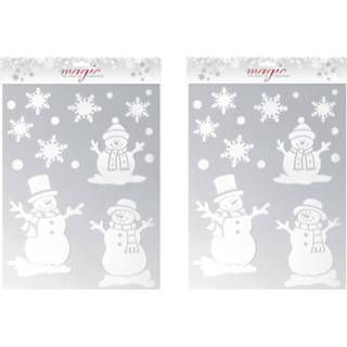 👉 Raamsticker wit kunststof 2x stuks velletjes sneeuwpop raamstickers 40 cm raamversiering/raamdecoratie