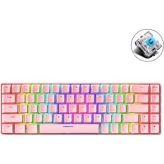 👉 Toetsenbord roze groene active T8 68 toetsen mechanisch gamingtoetsenbord RGB-verlicht bedraad toetsenbord, kabellengte: 1,6 m (roze schacht)