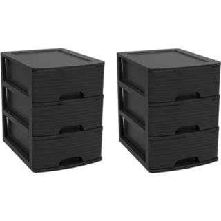 👉 Ladenkast zwart kunststof 3x stuks ladenkast/bureau organizers A5 lades stapelbaar L19 x B26 H25 cm