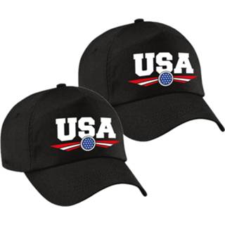 👉 Baseball cap zwart polyester 2x stuks Amerika / USA landen pet volwassenen