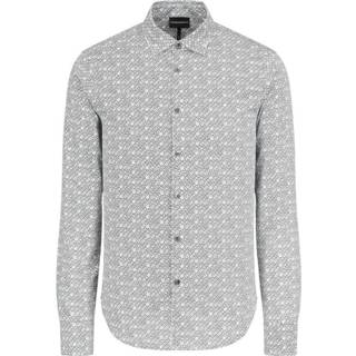 👉 XL male grijs Camisa de cuello francés con estampado integral microinscripción