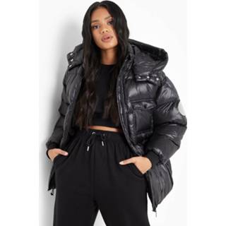 👉 Petite Oversized Gewatteerde Jas Met Zak Detail, Black