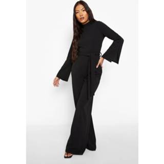 👉 Petite Jumpsuit Met Hoge Hals, Ceintuur En Wijde Mouwen, Black