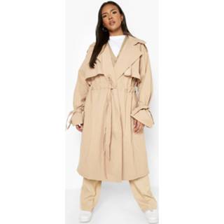 👉 Plus Geplooide Trenchcoat Met Mouwstrikjes, Stone