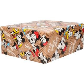 👉 Inpakpapier bruin 1x Rollen Disney Minnie Mouse Donald en Pluto - good vibes only / friends 200 x 70 cm cadeaupapier kadopapier 8720576352359