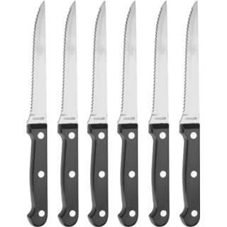 👉 Steakmes zwart RVS 6x Steakmessen/vleesmessen bestek 23 cm