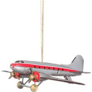 Blikken speelgoed decoratie vliegtuigje 9 cm