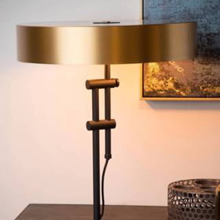 👉 Tafel lamp metaal goud a++ zwart Tafellamp Giada met vlakke kap in
