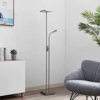 👉 Vloerlamp gesatineerd nikkel metaal warmwit a+ Lindby Seppa LED vloerlamp, hoekig,