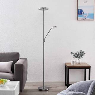 👉 Vloerlamp gesatineerd nikkel metaal warmwit a+ Lindby Sumani LED vloerlamp, rond,