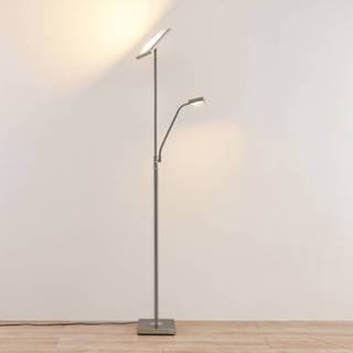👉 Vloerlamp gesatineerd nikkel metaal warmwit a+ Lindby Sumani LED vloerlamp, hoekig,