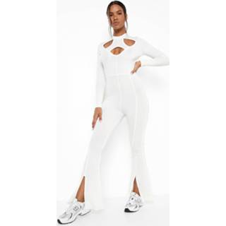 👉 Geribbelde Jumpsuit Met Uitsnijding En Split, Natural Ivory