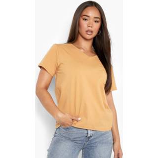 Basic T-Shirt Met Korte Mouwen En V-Hals, Camel