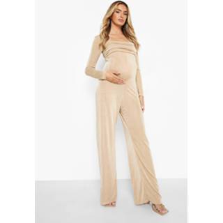 👉 Zwangerschap Wide Leg Jumpsuit Met Vierkante Hals, Stone