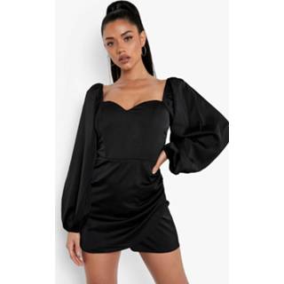 👉 Satijnen Romper Met Ballonmouwen, Black